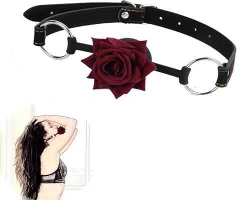 Silicone Rose Mouth Ball Gag Open Mouth Gag Silicone Rose Mouth Ball Gag Leather Strap Lips Ring Open Gag Sex Toy for Men Women Foreplay