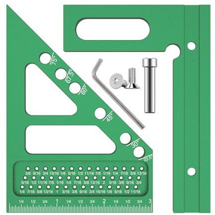 Multi Angle Measuring Ruler Aluminum Alloy Woodworking Square Tool 6 Hole Drawing Measuring Miter Triangle Ruler Clear Scale Accurate Marking Triangle Ruler for 3D Workpieces