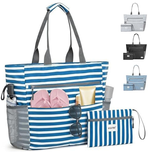 LUKIUP strandväska familj, XL badväska med mini badväska, strandväska, shoppingväskor för resor, shopping och vardag (svart), blå