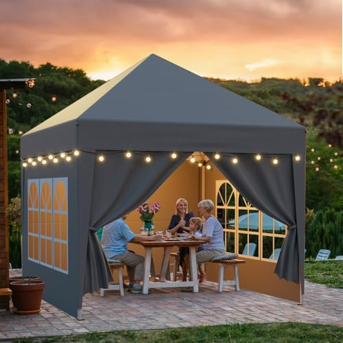 arvioo Pavillon 2.5x2.5m mit 4 Seitenwänden, Schützen Ihre Feier, Pop Up Faltpavillon Wasserdicht Winterfest UV-Schutz Stabil 3-fach Höhenverstellbar, Partyzelt Stahlgestell & 210D Oxford-Gewebe (Grau