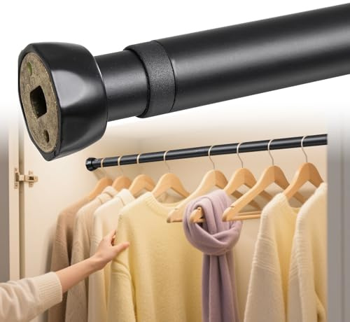 Kleiderstange, 38-137cm Garderobenstange der Kleiderbügel Ausziehbare aus Edelstahl,kleiderstange Schrank Verstellbarer für Schlafzimmer, Garderoben, Waschräume und Wohnmobile/Mattschwar