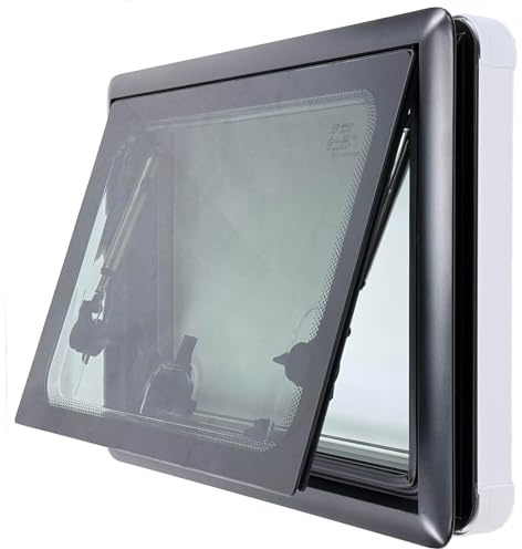 Shield Autocare 500mm x 350mm Tempered Glass Campervan Window with Integrated Black Out Blind & Fly Net | Top Hinge Tilt Van Windows for Caravan Motorhome Van Conversion