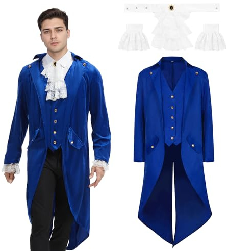 JDFAIJEAL - Giacca/costume da uomo gotico steampunk frack, stile medievale vittoriano, per Halloween e carnevale (blu, XXL)