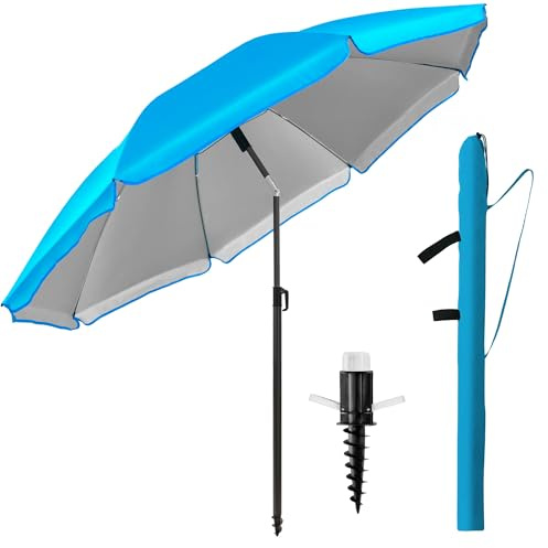 Menz Sonnenschirm Strand Ø 180 cm mit Bodenhülse 3-in-1 SET, Blau