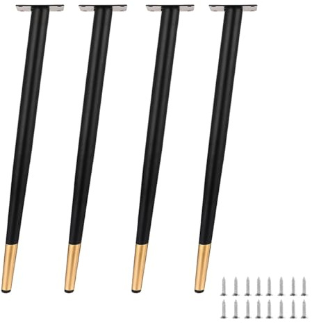 Pieds de meubles réglables en métal - 45 cm - Pieds coniques noirs et dorés pour tables, canapés, bureaux, armoires, cuisine - Support parfait pour la décoration d'intérieur