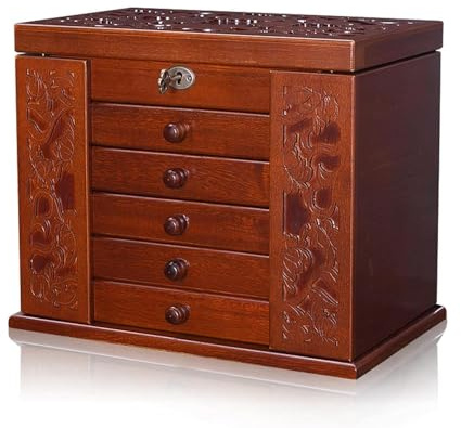 Schmuckschatulle/Schmucktruhe, groß, aus Holz, Schmucktruhe, Möbel, Ring, Halskette, Geschenk, Geschenk mit Schloss für Frauen und Mädchen,A