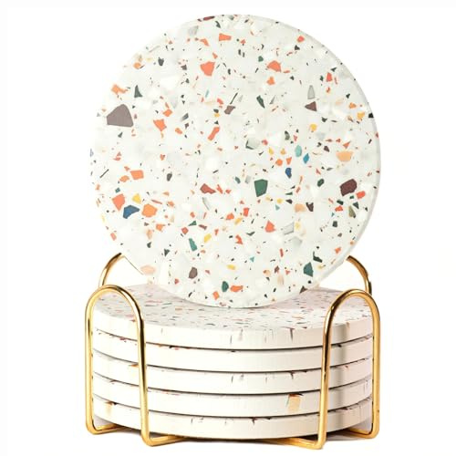 Lumanothy Untersetzer Gläser, Keramik untersetzer 6er Set, Saugfähig Kork Keramik Glasuntersetzer mit Halter für Bars, Cafés, Haus, Party, Büro