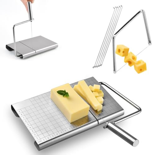 CYTBEK Cheese Slicer Set w/Stainless Steel Wire & U-Cutter, Non-Slip Base, Clear Grid Scale for Even Slicing - Home & Picnic Use