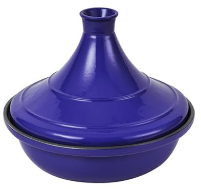 HAJHI Esmaltado Hierro Fundido Tajine Marroqui Marroquí Para Cocción A Fuego Lento Tajina Con Tapa Sin Agua Tajín Marroquí Para Gas Placas De Cocina(24cm,Blue-A)