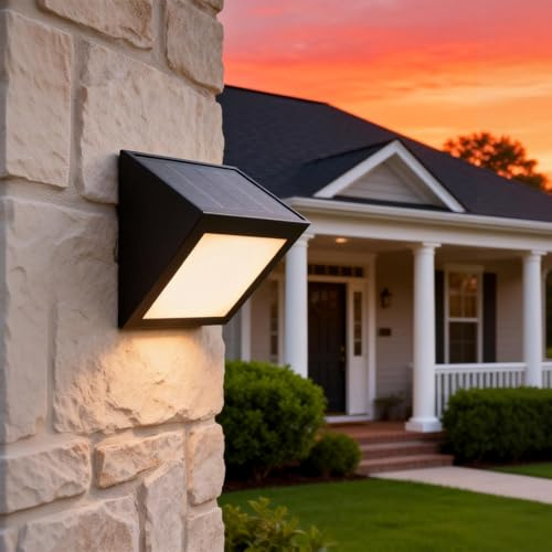 MULANDI Solar Wall Lights Outdoor, 3000K IP44, Adjustable Brightness and Lighting Time for Garage Garden Yard Patio, Solar-Wall-Lantern-Light-Outdoor