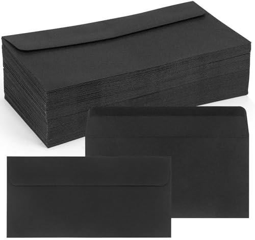moinkerin 100 Stück Briefumschläge DIN Lang 220x110mm | Schwarz Umschläge ohne Fenster | 110 g/m² Kraftpapier Kuverts mit Nassklebung | Perfekt für Hochzeit, Einladungen, Geburtstag & Weihnachtskarten