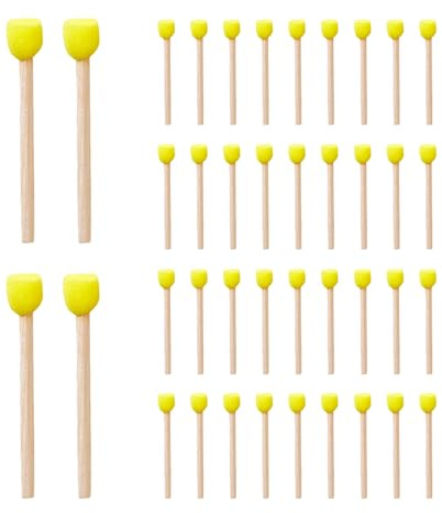 40 PCS Round Sponge Painting Brushes with Wooden Handle Foam Paint Brush Sponge Painting Set Tools for DIY Craft Staining Varnishes Projects Yellow