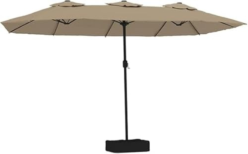 Parasol Double Extérieur, 449 x 265 cm, Tissu Polyester Résistant UV, Éclairage LED Intégré, Pied de Parasol Inclus, Parasol de Jardin Extérieur, Parasol Terrasse, Couleur Taupe