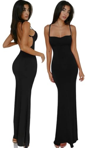 Vestido Mujer Largo Sexy Tirantes Sin Espalda Maxi Vestido Ajustado Elegante Sin Mangas Cuello Cuadrado Noche Vestidos Verano Bodycon Ceremonia Vestidos para Fiesta Cóctel Invitada Boda Club
