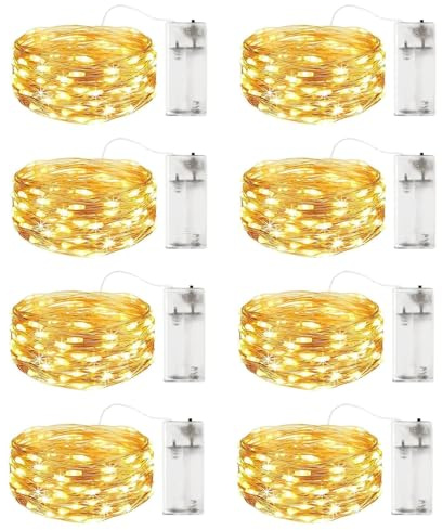 JcvPot 8 Stück LED Drahtlichterkette Mini, 2M 20 LED Warmweiß, Micro Lichterkette Für Hochzeit, Party, Schlafzimmer, DIY Deko