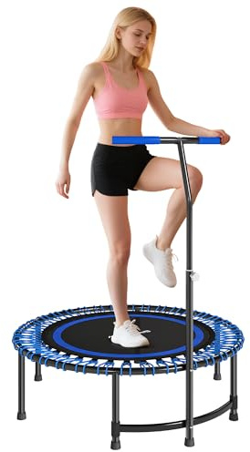 SPORTNOW Trampolino Fitness Ø114 cm con Maniglia Regolabile su 5 Posizioni, Trampolino Elastico Capacità 200 kg, 36 Molle Bungee, Tappeto Elastico Per Adulti per Allenamento a Casa, Blu