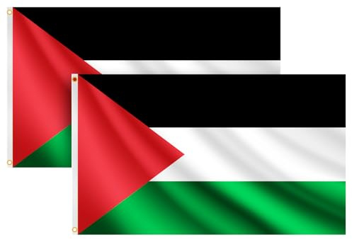 COCOSY 2 banderas de Palestina – 90 x 150 cm, 100 % poliéster, con ojales de latón, resistente a la intemperie y duradera, para deportes y celebraciones
