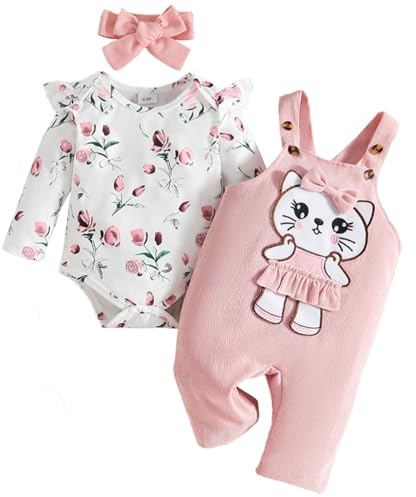 LUVCES Abbigliamento per Neonata Set Body con Stampa Carina a Cuori/Pois+ Regolabile Orso/Elefante Salopette Pantaloni Autunno Inverno Tuta Vestiti Set