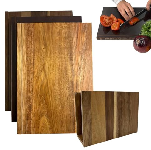 Cutting Board Set That Looks Like Books - 3 Pieces Cutting Board Library with Wooden Stand | for The Books Loving Chef, Fruits, Vegetables, Meat, Fish, Cheese and Bread