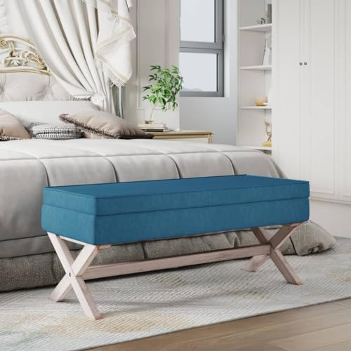 Fangmaliuyun Sitzbank mit Stauraum Blau 110x45x49 cm Samt Vintage Polstertruhe als Flurbank Küchenbank & Bettbank Robust für Wohnzimmer Schlafzimmer Flur