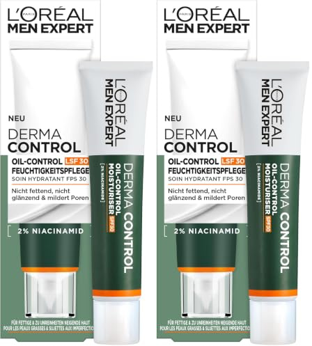 L'Oréal Men Expert Anti-Pickel Gesichtspflege mit LSF 30 für Männer, Creme für unreine & zu Akne neigende Haut, Gesichtscreme für Herren mit Sonnenschutz & 2% Niacinamide, Derma Control, 1 x 40 ml