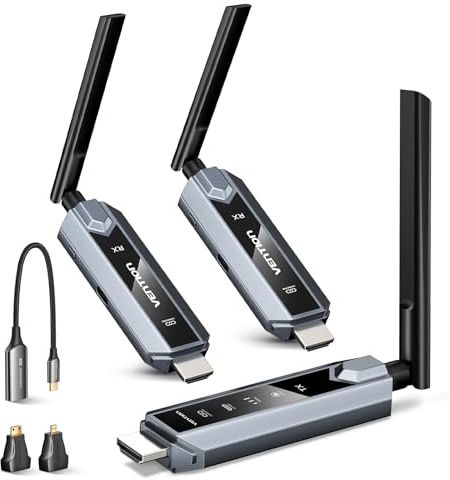 VENTION Wireless HDMI Transmitter and Receiver 656FT/200M for Laptop/PC, 2.4G+5G Plug & Play Wireless HDMI Extender Kit 4K Decode to Monitor from PC/Projector/TV Box(1TX+2RX)