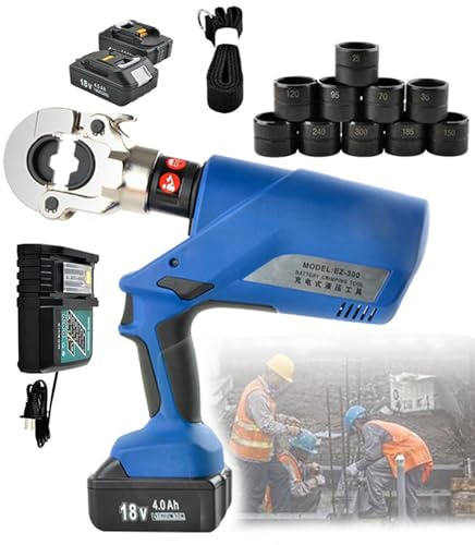 Rechargeable Hydraulic Cable Lug Crimper Pliers with Dies and Batteries for Copper and Aluminum Terminals in Household and Industrial Applications
