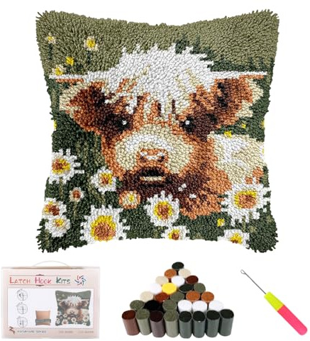 Jokapy DIY Latch Hook Pillow Kit for Kids Adults 17x17in Crochet Craft Kits Pre-Printed Latch Hook Rug Kits with Crochet Yarn Cross-Stitch Embroidery Cushion for Beginners and Home Decor