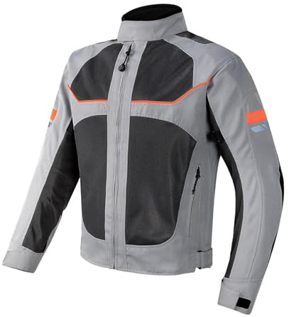 TUXCAXI Giacca da motociclista traspirante e riflettente, comoda, per motociclisti maschili, altamente riflettente di notte, giacca da motociclista estiva, Grigio, 4XL