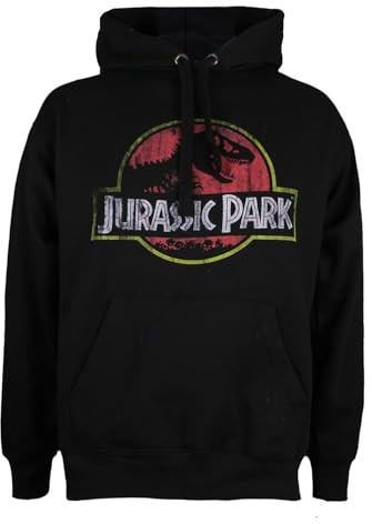 Jurassic Park Felpa con Cappuccio da Uomo con Logo Invecchiato, Nera (Nero Nero), XL UK