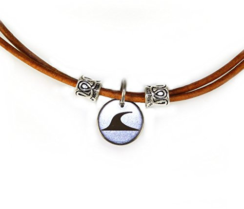 WAVEPIRATE® Echt Leder-Halskette Rondo Cognac 42 cm Edelstahl-Verschluss in Geschenk-Box Surfer Herren Männer Damen