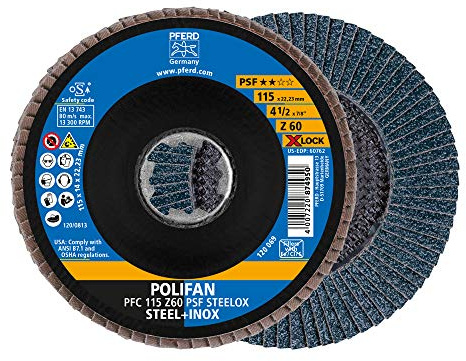 Pferd - Disco lamellare POLIFAN, 10 pezzi, 115 mm, Z60, X-LOCK (22,23 mm), PSF STEELOX, 67666116 – per un'elevata redditività grazie alla frantumazione aggressiva con buona durata