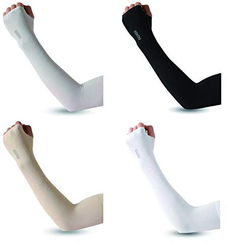 Meizas Arm Ärmel 4 Paar UV-Sonnenschutz Kühl Armlinge,Armstulpen für Männer und Frauen Arm Sleeves Armwärmer (4 Paare (Weiß/Grau/Aprikose/Schwarz), Mit Daumenloch)