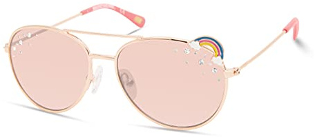 Skechers Girls’ Aviator Sunglasses, Rose Gold Frame with Pink Flash Lenses