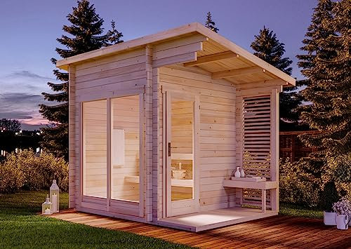 FinnTherm Gartensauna Außensauna Saunahaus Lizzy S 2 Sitzbänke aus Holz Wandstärke 40 mm