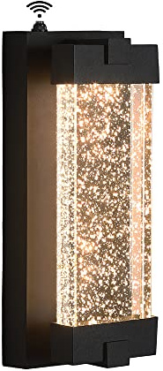 Elimegan Black Wall Sconce with K9 Crystal Bubble and Dusk to Dawn Sensor, Exterior LED Wall Mounted Light, Modern Porch Lantern, Light Fixture for Indoor and Outdoor