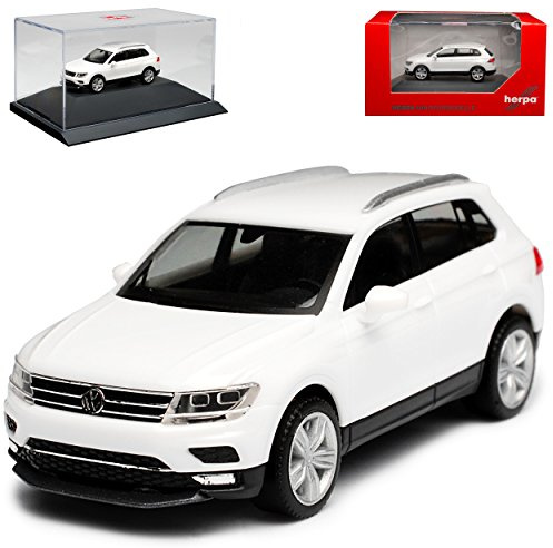 Volkwagen T*I*G*U*A*N II Weiss 2. Generation Ab 2015 mit Sockel und Vitrine H0 1/87 Herpa Modell Auto mit individiuellem Wunschkennzeichen
