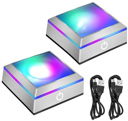 EEEKit 2PCS LED Light Display Base for 3D Crystal Glass Art, 6 Colors Square Flat Spherical Recess Show Crystal Ball Display Stand