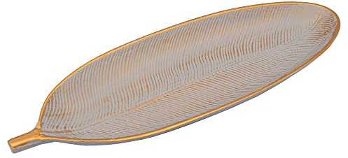 Diko.style® - Bandejas Decorativas Centro de Mesa Decorativo | Vaciabolsillos Recibidor | Decoración Salon - Decoración Comedor | Estilo Hoja 40x15x2,5cm (Gris)