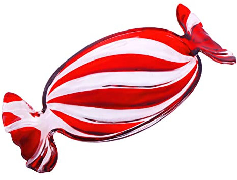 Gkesgm Christmas Decor Peppermint Candy Tray, Crystal Glass Fruit Plates, Snack Bowl, Wedding Candy Storage Tank, Holiday Decor, Red, ZRO-065