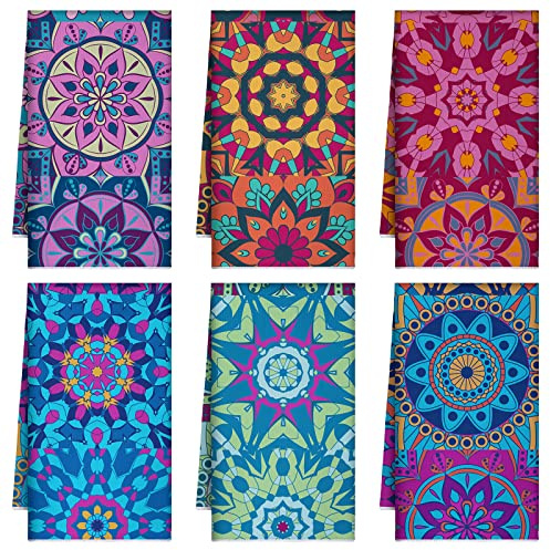 Boyiee Set of 6 Mandala Kitchen Towels Absorbent Boho Dish Towels 24 x 16 Inches Multicolor Hand Dishcloths Mandala Lover Gifts for Farmhouse Kitchen Bathroom Decorations