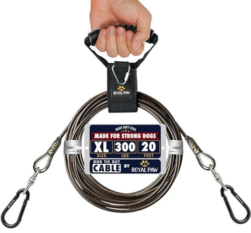 ROYAL PAW Cable de amarre para perros, cable de amarre para perros (hasta 300 libras), utiliza amarres y estacas para perros para el exterior, la mejor correa resistente para perros grandes (20 pies,