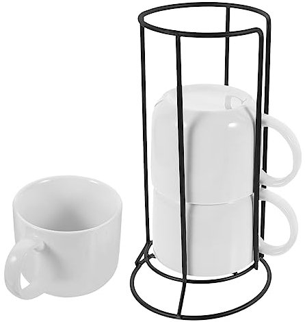 OFFSCH Ensemble De 4 Tasses À Café Empilables En Céramique Avec Support Élégant Accessoire De Cuisine À Base Métallique