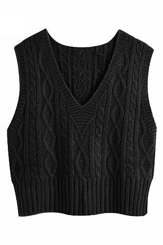 Jersey de mujer, sin mangas, con cuello en V, elegante, tejido a mano, casual, para mujer, otoño, invierno, Negro , XL