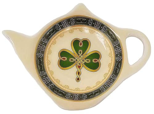 GaelSong Porte-sachet de thé en céramique Motif trèfle irlandais Style celtique Accessoires de cuisine Cadeau de pendaison de crémaillère