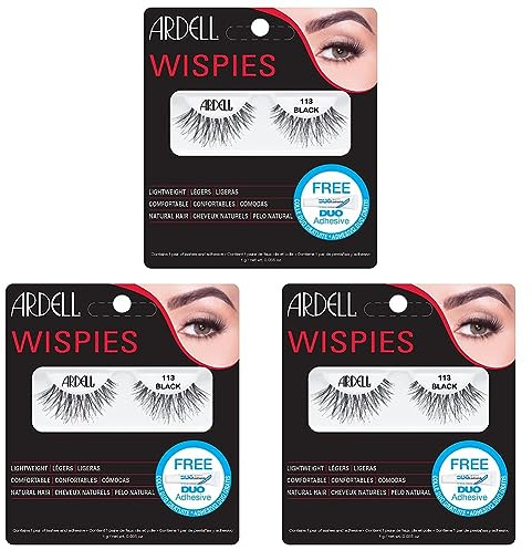 ARDELL Professional Wispies 113 - Wimpern aus Echthaar, schwarz, black (ohne Wimpernkleber) ultraleicht, flexibel und wiederverwendbar (Packung mit 3)