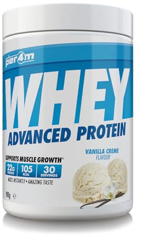 Per4m Whey Protein Powder | High Protein Shake for Muscle Growth & Recovery | Low Sugar Gym Supplement | Sports Nutrition Drink + Amino Acids (900g, Vanilla Creme)
