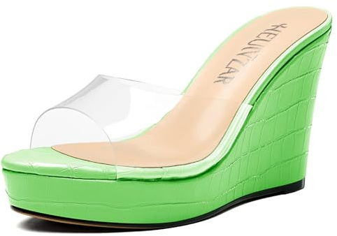 HEUIVZAR Femmes Clear Plate-forme Compensé Haut High Talon Heel Slip-on Sandales Ouvert Bout Mules Chaussures Décontracté Dress Chaussures 10 CM Heels