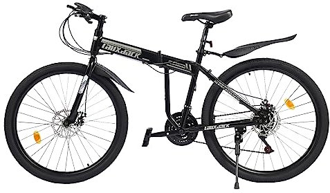 Atnhyruhd 26 Zoll Klappbar Mountainbike Klappbares Bike Carbonstahl Faltrad Scheibenbremse 21-Gang-Schaltung Fahrrad Fully MTB Bicycle Faltrad Kohlenstoffhaltiger Stahl (Schwarz und Weiß)