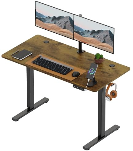 VonHaus Electric Standing Desk, Dark Wood, 120x60cm | USB-C Charging, Height Adjustable 4 Piece Table Top, Sit Stand, Anti-Collision, Height Preset Technology, Cable Management